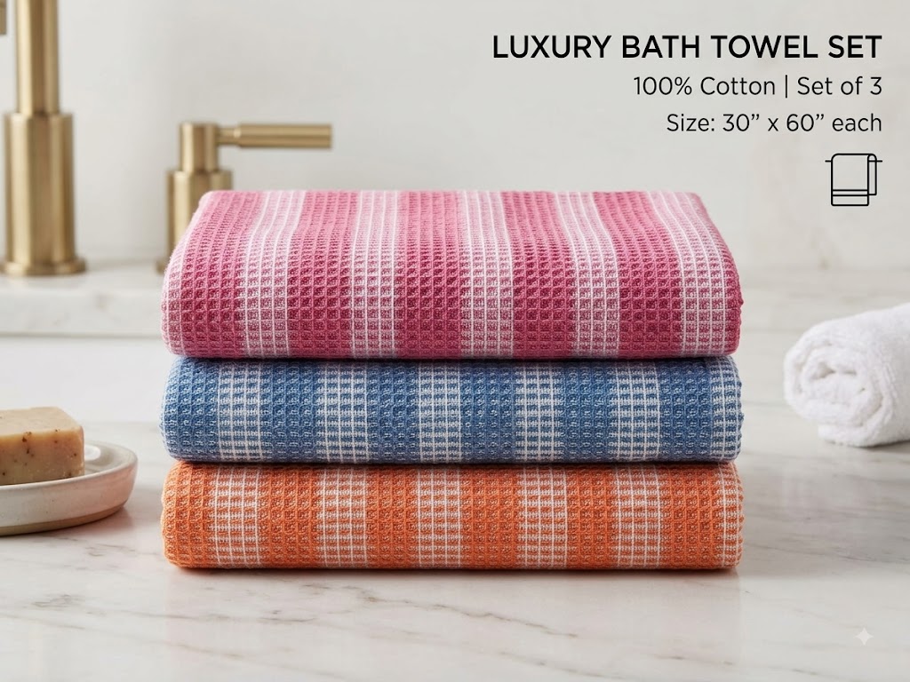 Luxury Bath Towel - 100% Cotton Towel - size 30” x 60” – Pack of three - Three days return only for wrong and damaged items only